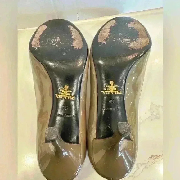 Prada Milano Patent Leather Stiletto Pumps (Dark Taupe) Size 36 - Picture 4 of 11